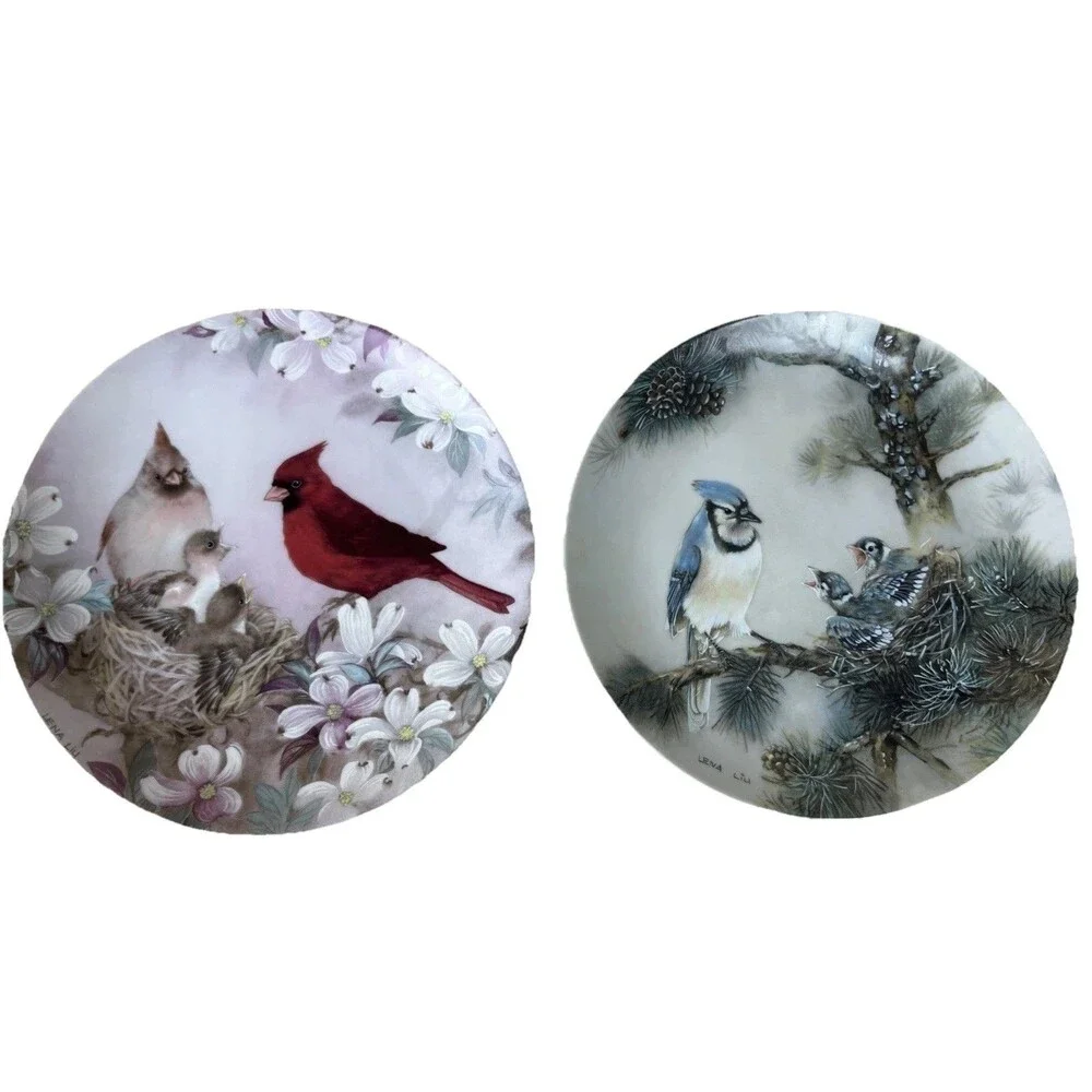 VTG‎ Lena Liu Nature's Poetry Series Plates- MORNING SERENADE, MORNING CHRUS EUC